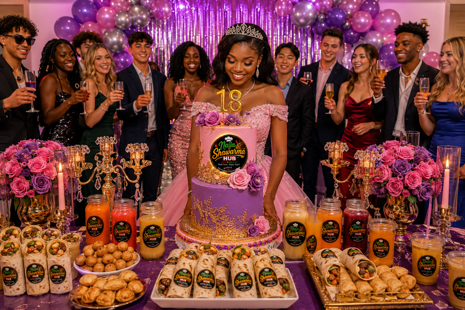 Naija Shawarma Hub birthday party cake and shawarma display