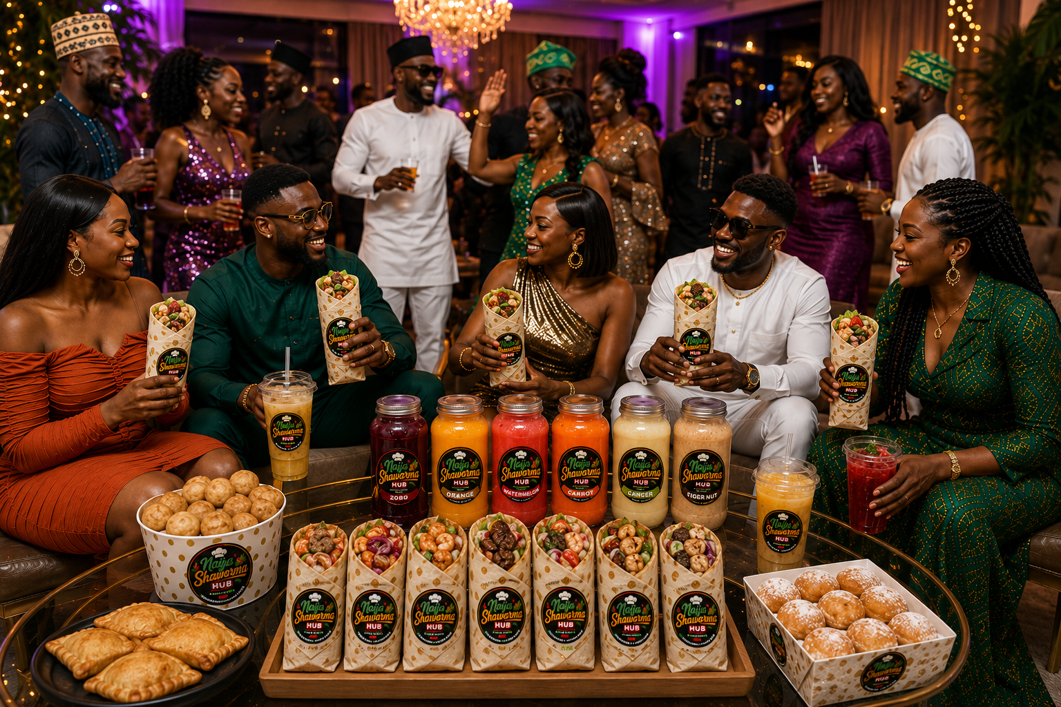 Naija Shawarma Hub party catering with guests enjoying shawarma